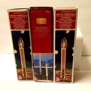 Brass Base Electric Candle Lamps Lot of 3 With Bulbs & 5' Cord Holiday Decor